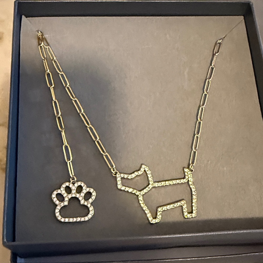 Gold Puppy & Paw Crystal Pendant Necklace - Women's Jewelry